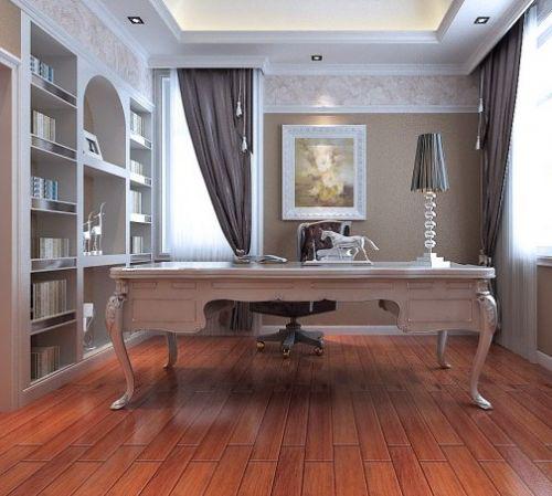 5、小書(shū)房裝修效果圖：淺色調(diào)小戶型書(shū)房書(shū)柜裝修設(shè)計(jì)