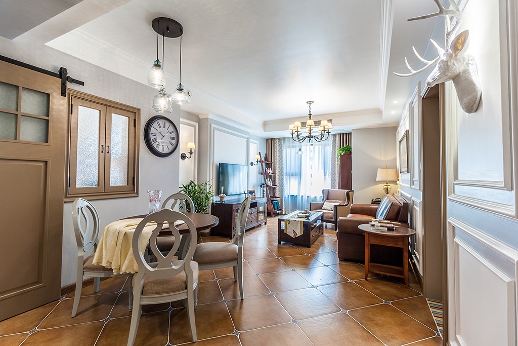 廚房窗簾裝修效果圖「流星花園」千吉花園美式田園餐廳設計圖片賞析