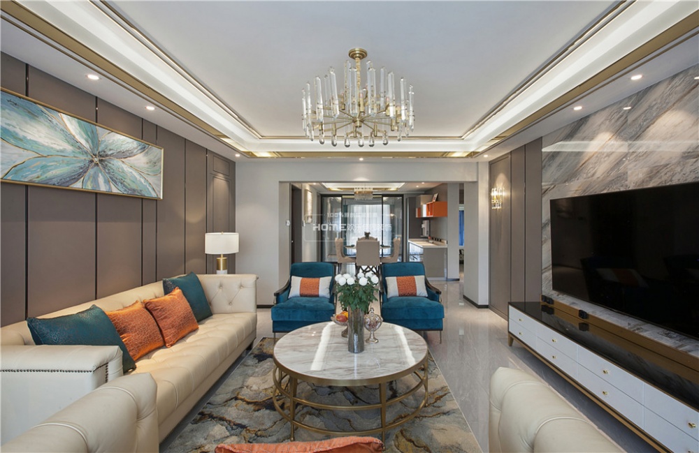 客廳電視背景墻裝修效果圖歡樂(lè)佳園裝飾|現(xiàn)代輕奢風(fēng)格，滿潮流混搭客廳設(shè)計(jì)圖片賞析
