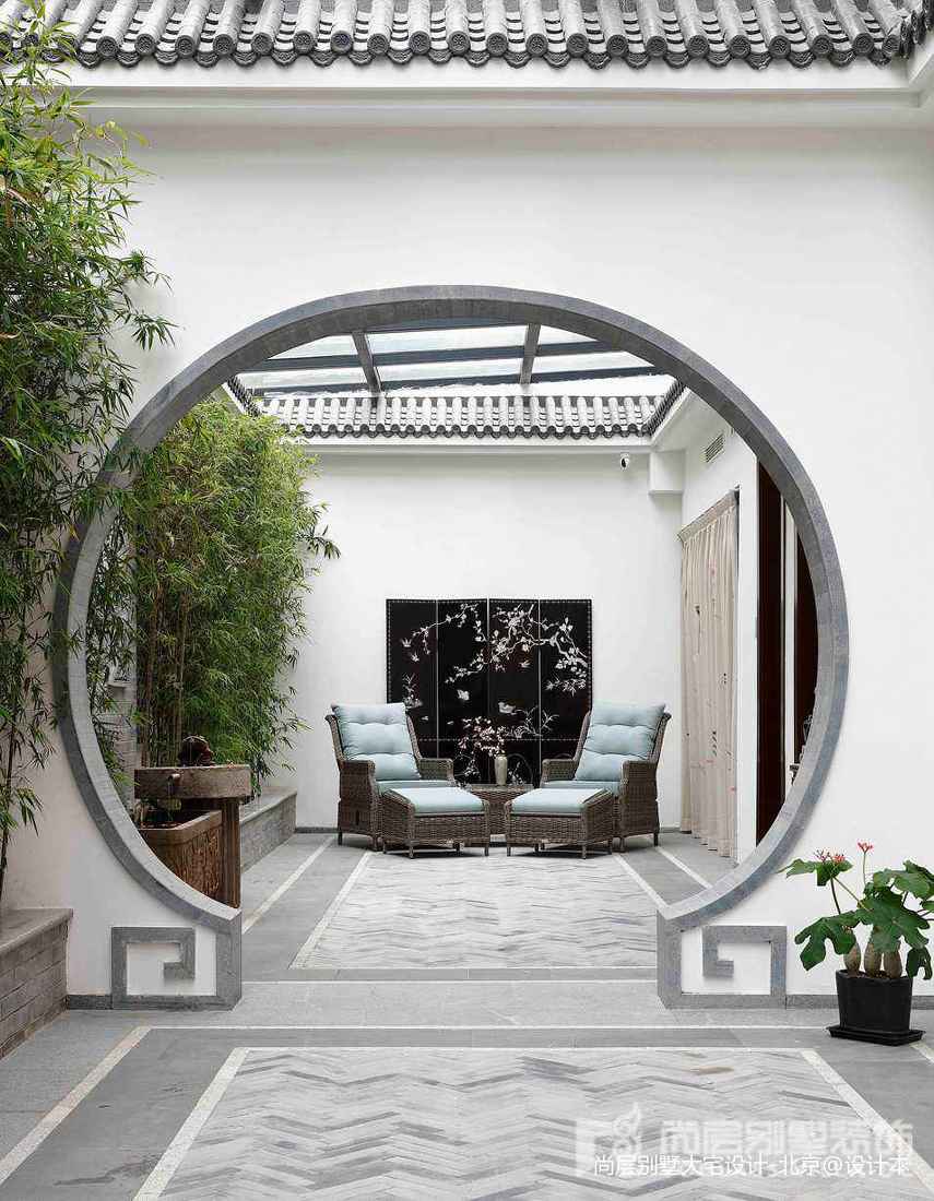 裝修效果圖精美面積121平別墅花園中式實中式現代設計圖片賞析