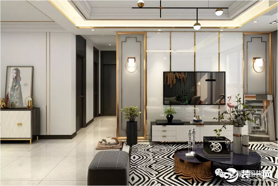 《【摩登4h5登陸地址】威海鴻圖裝飾山水城125㎡輕奢風格 金色空間無盡浪漫！》