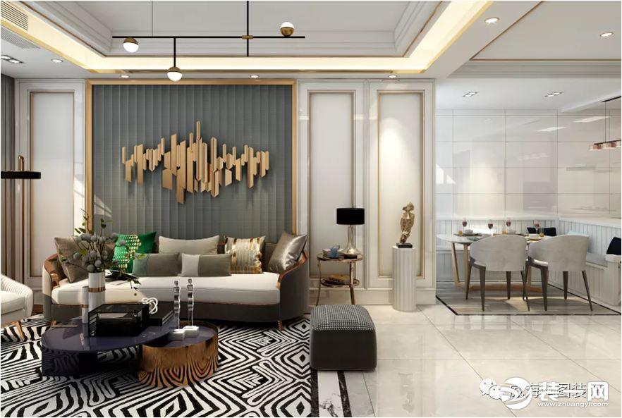 《【摩登4h5登陸地址】威海鴻圖裝飾山水城125㎡輕奢風格 金色空間無盡浪漫！》