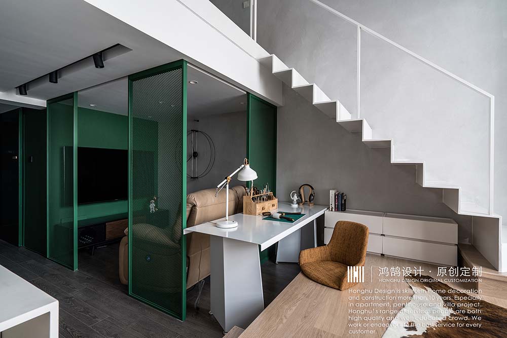 功能區(qū)裝修效果圖獨居LOFT，觀影、辦公、居住潮流混搭功能區(qū)設計圖片賞析