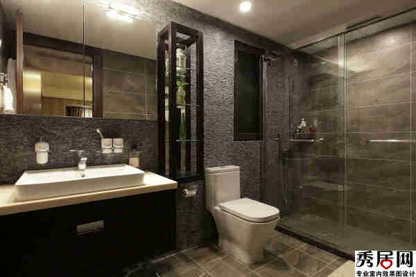 衛(wèi)生間墻面罪架造型設計圖 歐式風根深灰色瓷磚墻面裝修效果圖