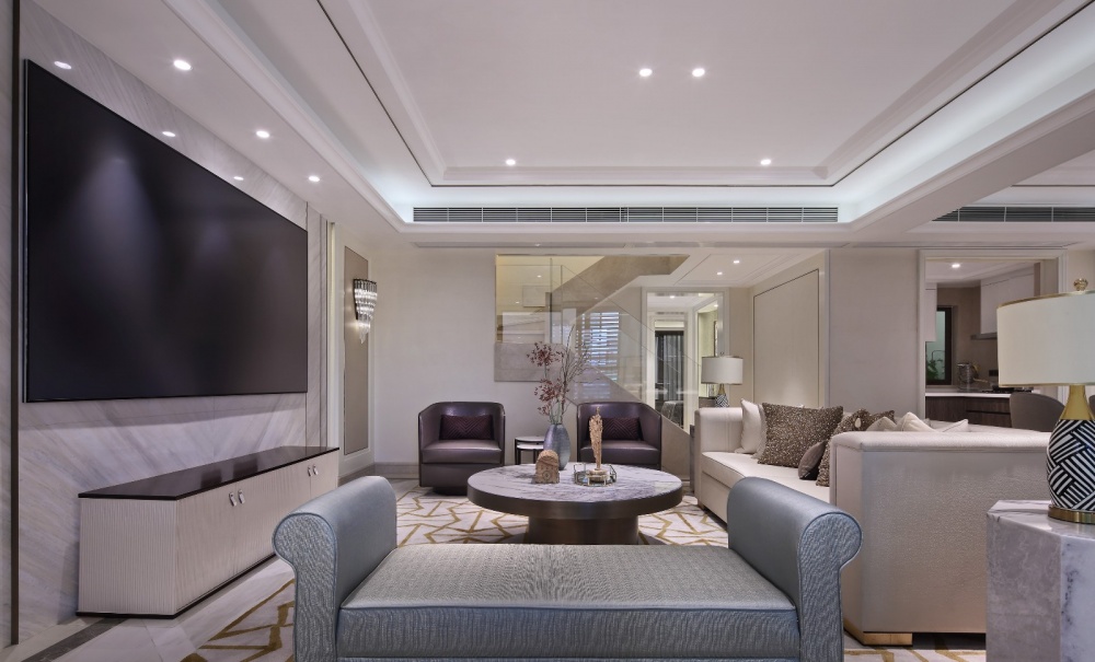 客廳電視背景墻裝修效果圖點(diǎn)石亞洲摩登港風(fēng)，經(jīng)典精致潮流混搭客廳設(shè)計圖片賞析