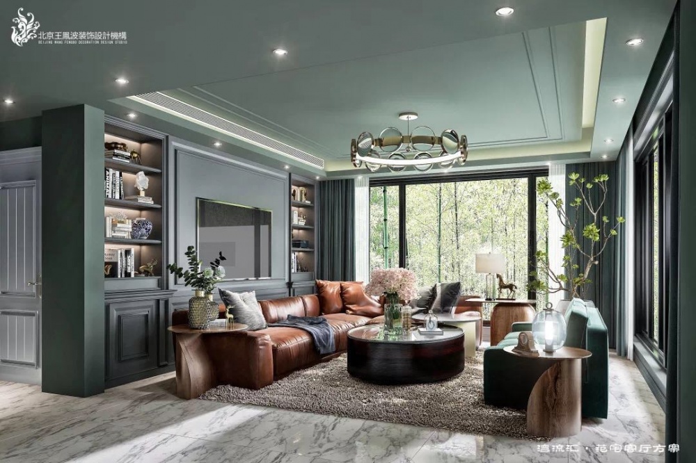 客廳窗簾裝修效果圖簡(jiǎn)約美式別墅設(shè)計(jì)，復(fù)地·灣流匯美式經(jīng)典客廳設(shè)計(jì)圖片賞析