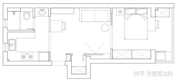 北京比較靠譜的裝修公司∶46平的簡(jiǎn)約風(fēng)小戶(hù)型公寓，客餐廚臥衛(wèi)和玄關(guān)陽(yáng)臺(tái)都有