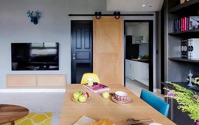 推拉書櫥門_推拉門裝修效果圖_門對(duì)著廚房的裝修效果圖片