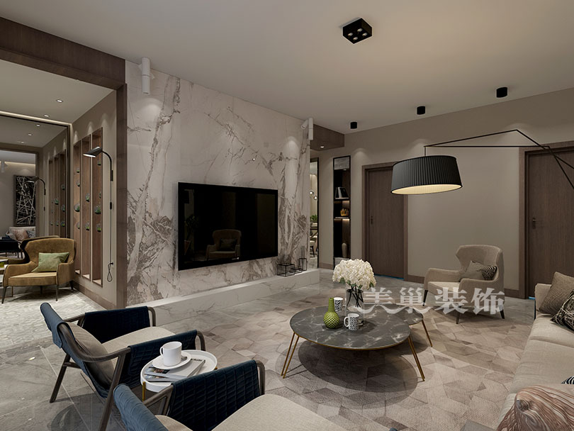 客廳電視背景墻裝修效果圖鄭州觀瀾壹號裝修165平四室現(xiàn)現(xiàn)代簡約客廳設(shè)計(jì)圖片賞析