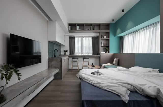 酒店公寓裝修效果圖(35㎡酒店式開間單身公寓，半平米都沒浪費，還裝得很有檔次)