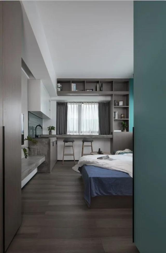 酒店公寓裝修效果圖(35㎡酒店式開間單身公寓，半平米都沒浪費，還裝得很有檔次)(圖5)