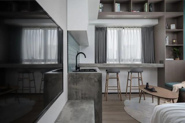 酒店公寓裝修效果圖(35㎡酒店式開間單身公寓，半平米都沒浪費，還裝得很有檔次)(圖7)