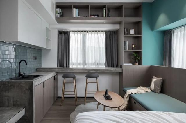 酒店公寓裝修效果圖(35㎡酒店式開間單身公寓，半平米都沒浪費，還裝得很有檔次)(圖8)